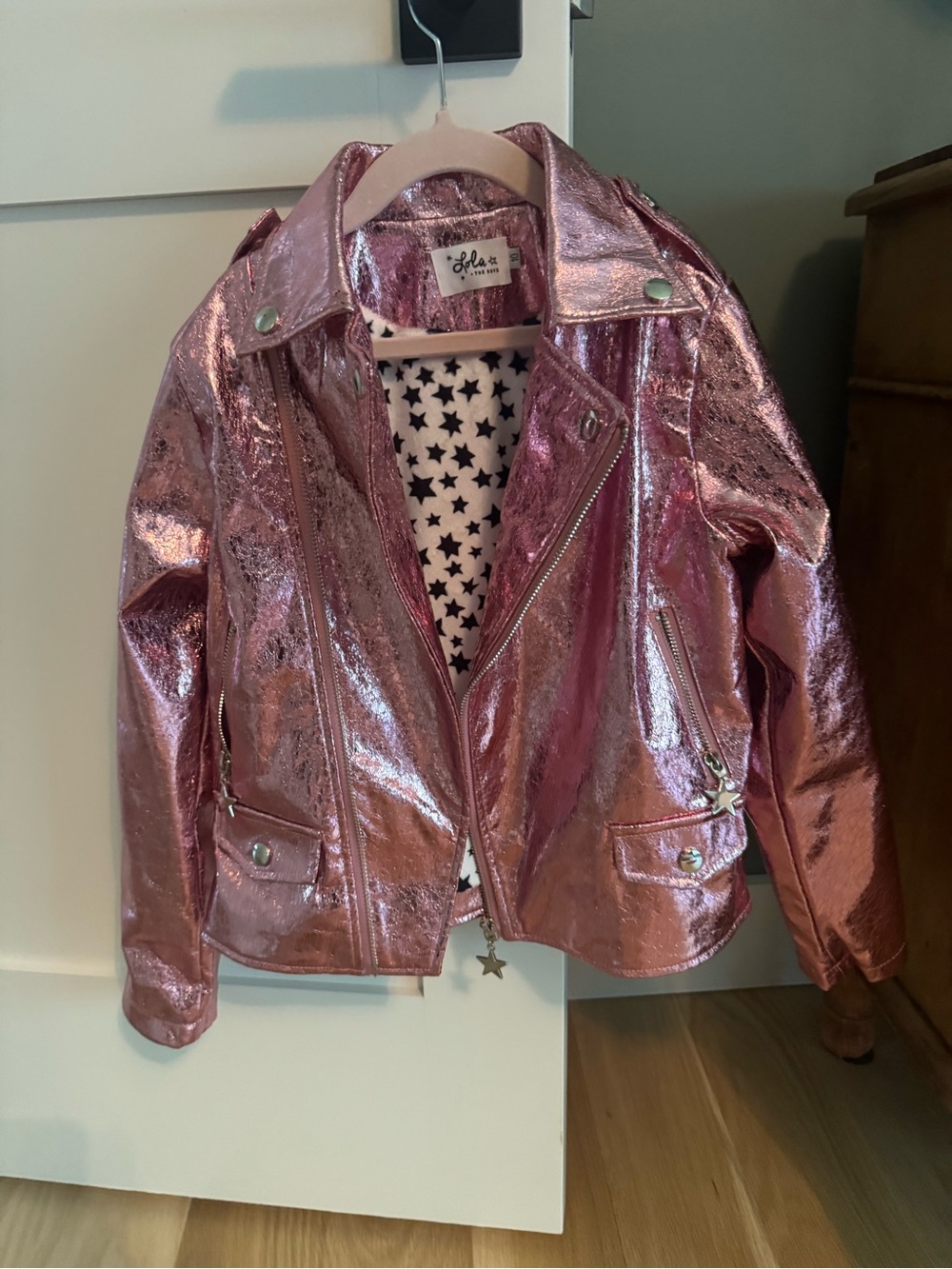Lola & The Boys Metallic Pink Moto Jacket
